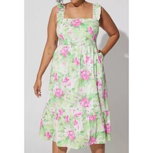 Torrid - Women's Poplin Tiered Ruffle Strap Dress - Floral Green - Size 2